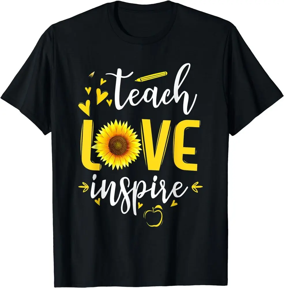 Teach Love Inspire Cute Sunflower Teacher Appreciation T-Shirt For Men Clothing Women Short Sleeve Tees High Quality 100%Cotton