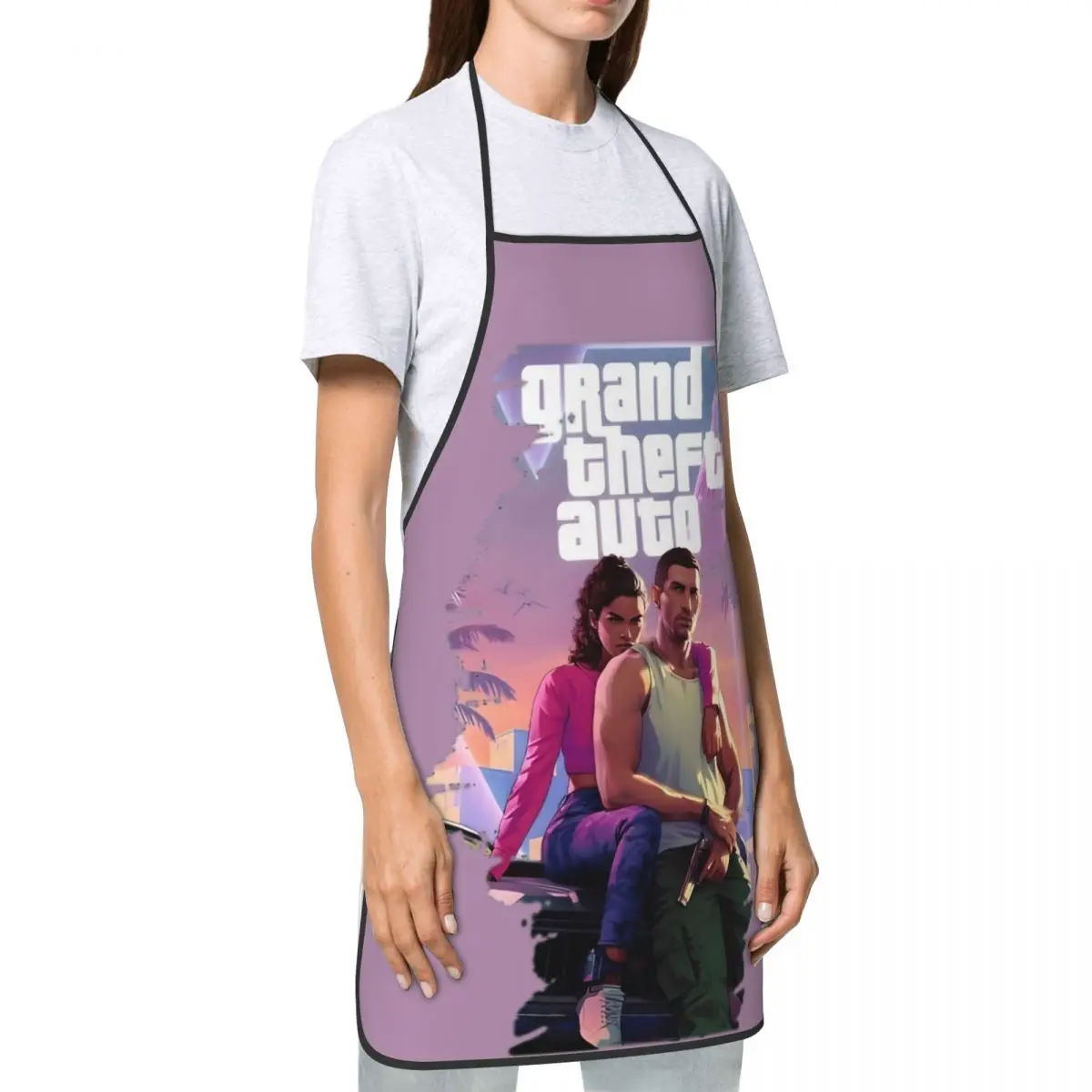 Women Men Chef Bib Apron GTA 6 Jason And Lucia GTA VI New Game Cooking BBQ Grilling Aprons Neck Strap Oil & Water Resistant