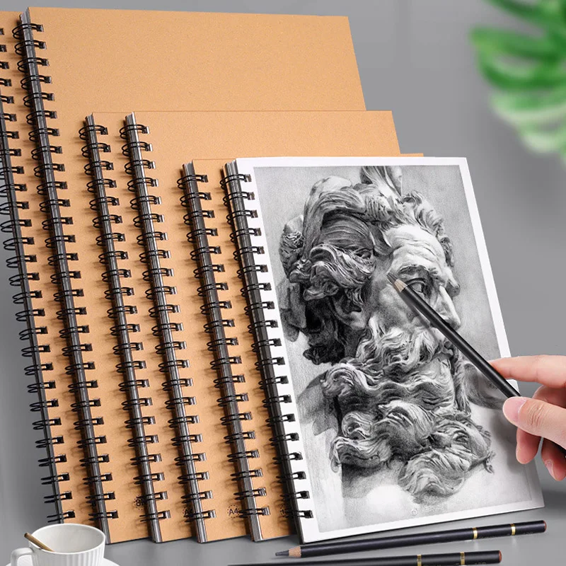 Carnet de croquis 16k/A4/8k, double spirale, couverture en papier kraft, 40 feuilles/carnet, base épaissie, fournitures de dessin artistique