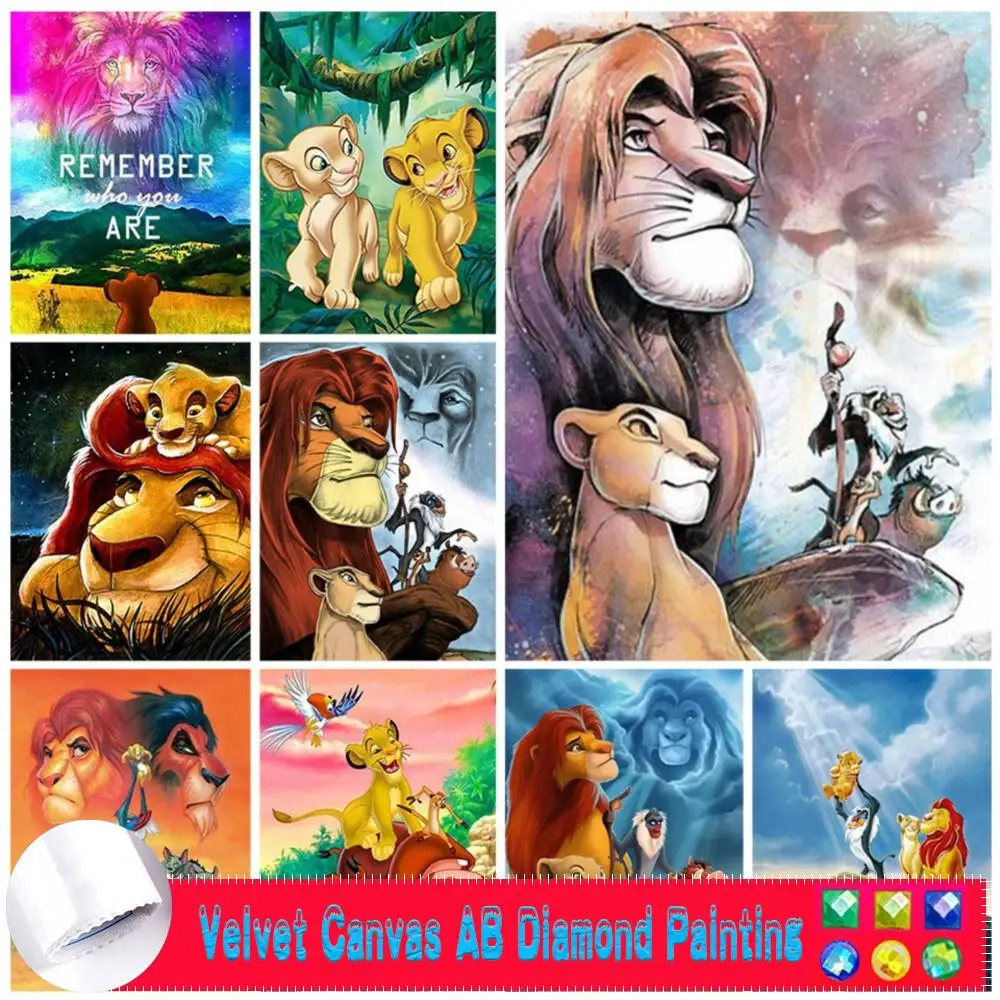 5D AB Velvet Canvas Diamond Painting The Lion King Disney DIY Full Diamond Embroidery Mosaci Picture Newly Arrived Cross Stitch