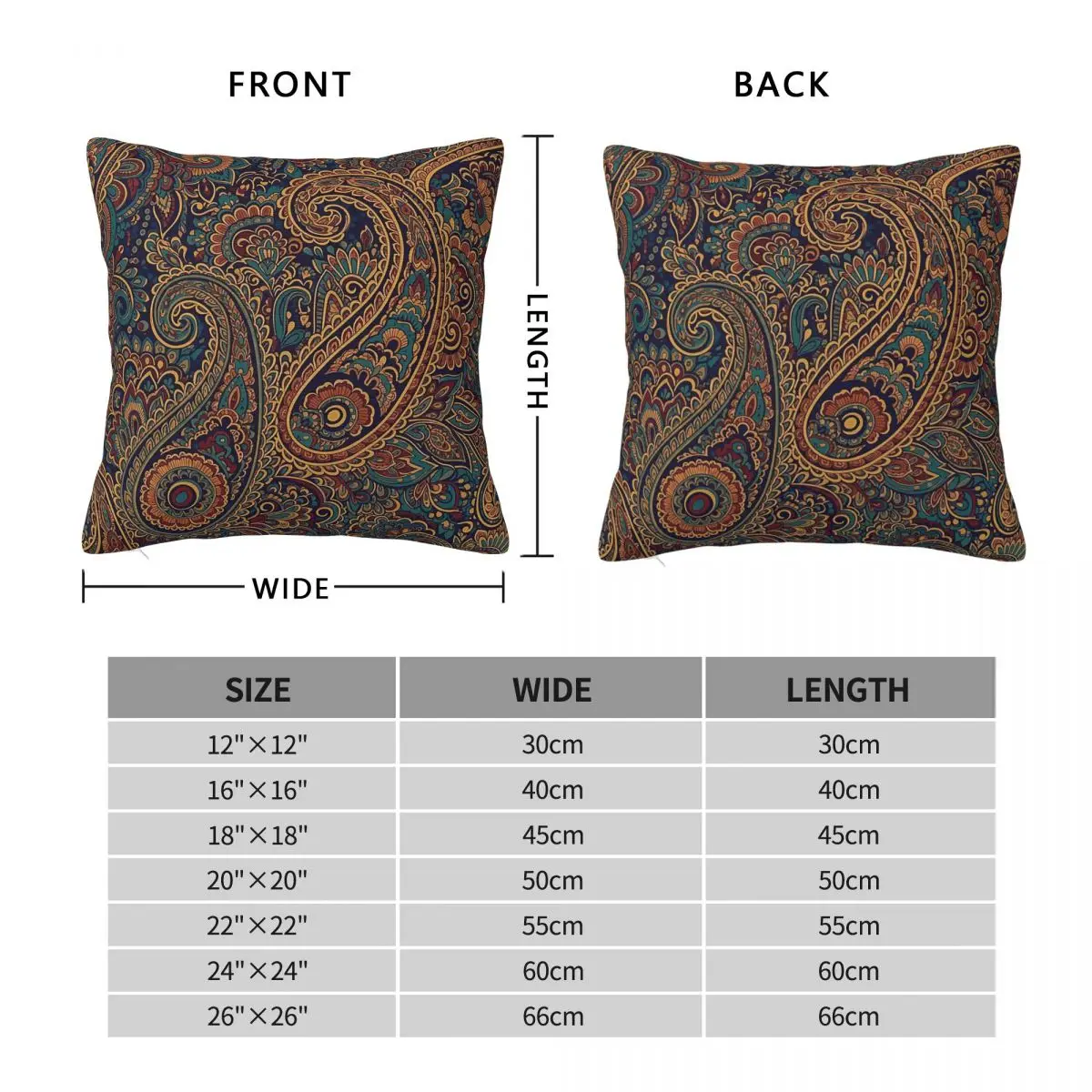 Intricate Jewel Tone Paisley Square Pillowcase Polyester Linen Velvet Creative Zip Decor Throw Pillow Case Car Cushion Case