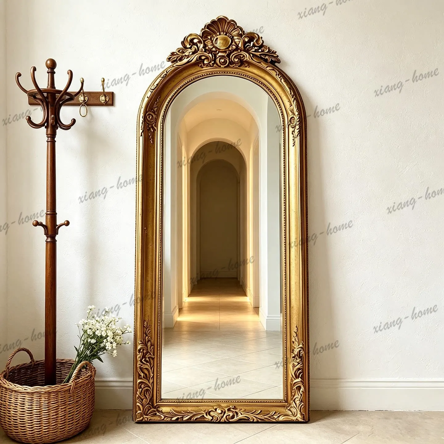 PG French Vintage Arched Vintage Full Body Mirror Home High-end Landmark American Cloakroom Dressing Screen