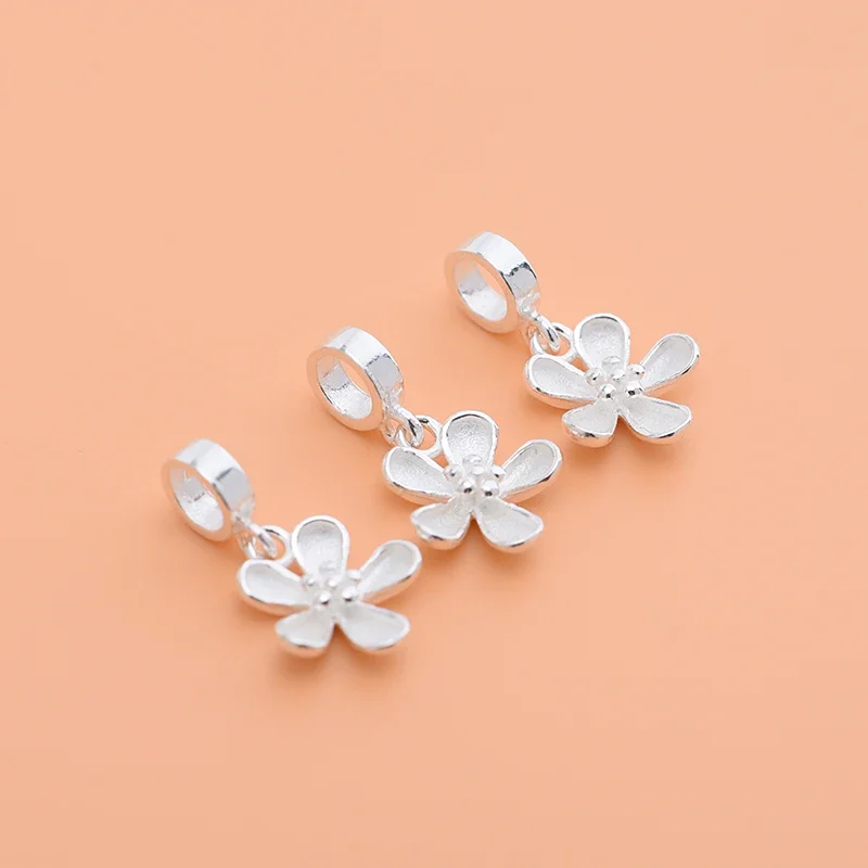 

S925 Sterling silver floral pendant Handmade DIY beaded material bracelet necklace Jewelry accessories for women