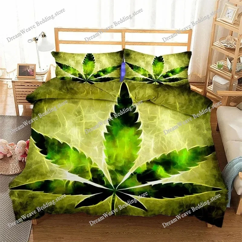 

2025 New Green Leave 3D Print Bedding Set Duvet Covers Pillowcases One Piece Comforter Bedding Sets Bedclothes Bed Luxury Gift