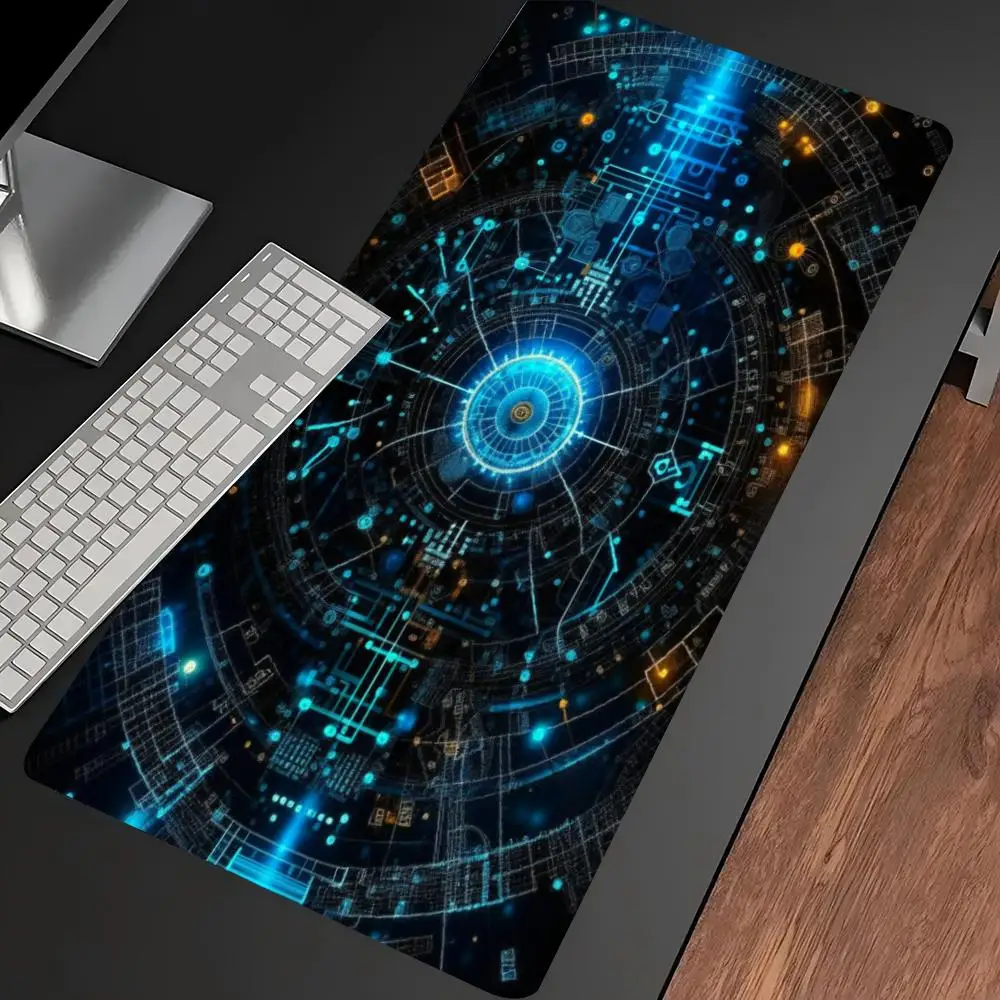 Blue Tech Circuit Cyber Pattern Large Gaming MousePad Non Slip Rubber Desk Mat for PC Laptop Office Home Desktop Decor Accessory