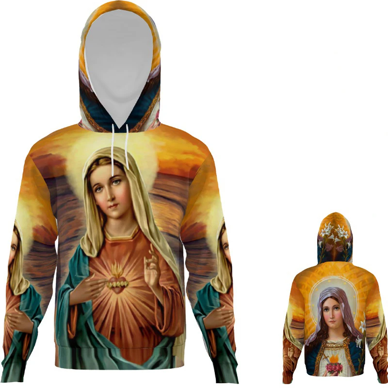 Fashion Cross Jesus Hoodies Virgin Mary 3D Print Men Women Streetwear Cool Y2k Hoodie Pullovers Hooded Sweatshirts Kid Clothing