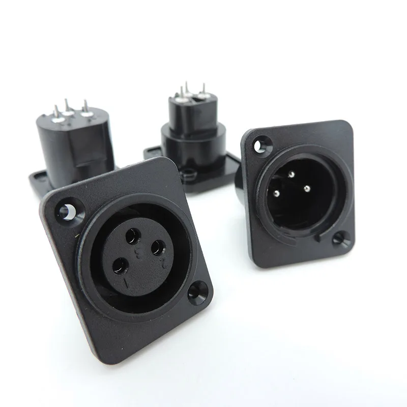 3Pin XLR power connector male female Straight socket Panel Mounted Chassis Square Shape MIC microphone audio cable connecting E
