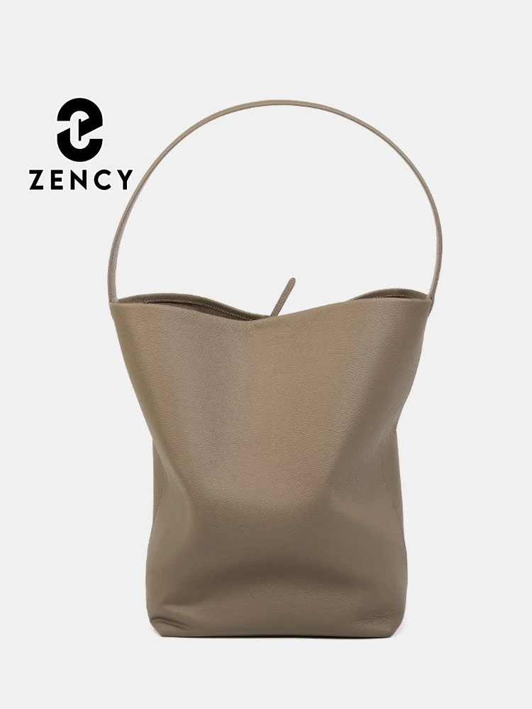 Zency Genuine Leather Large Tote Bag For Women High Capacity Bucket Bags Leisure String Composite Bags For Work Shopper