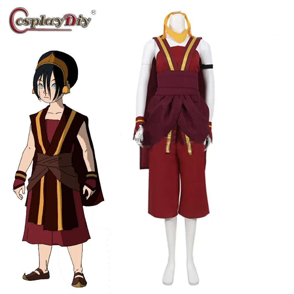 Cosplaydiy Avatar The Last Airbender Toph Beifong Cosplay Women Red Suit Adult Girls Costume Halloween Party Outfit