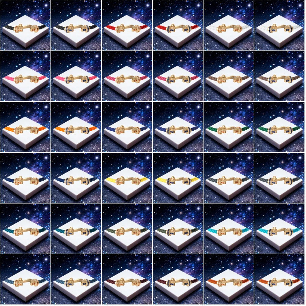 

KUXM 2025 New 925 Silver Half Zircon Black Red White Nylon Large U-Shaped Bracelet Female Party Gifts Luxurious Couple Jewelry