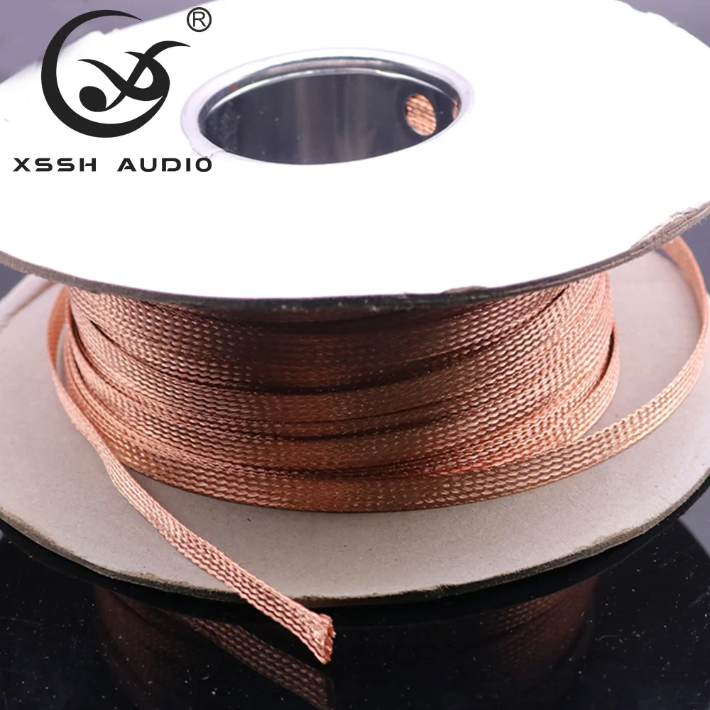 10M XSSH HIFI Nude Copper 2mm 4mm 6mm 8mm 10mm 12mm 16mm 25mm 30mm Flat Size Braided Zipper Cable Sleeve Shield Sleeving Tube