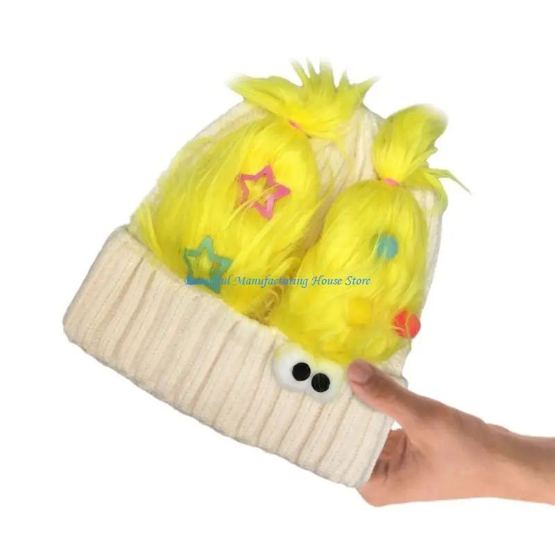 

E56A Knitted Beanie with Cartoon Big Eye for Students Adult Windproof Winter Hat Cartoon Design Keep Warm Cycling Hat