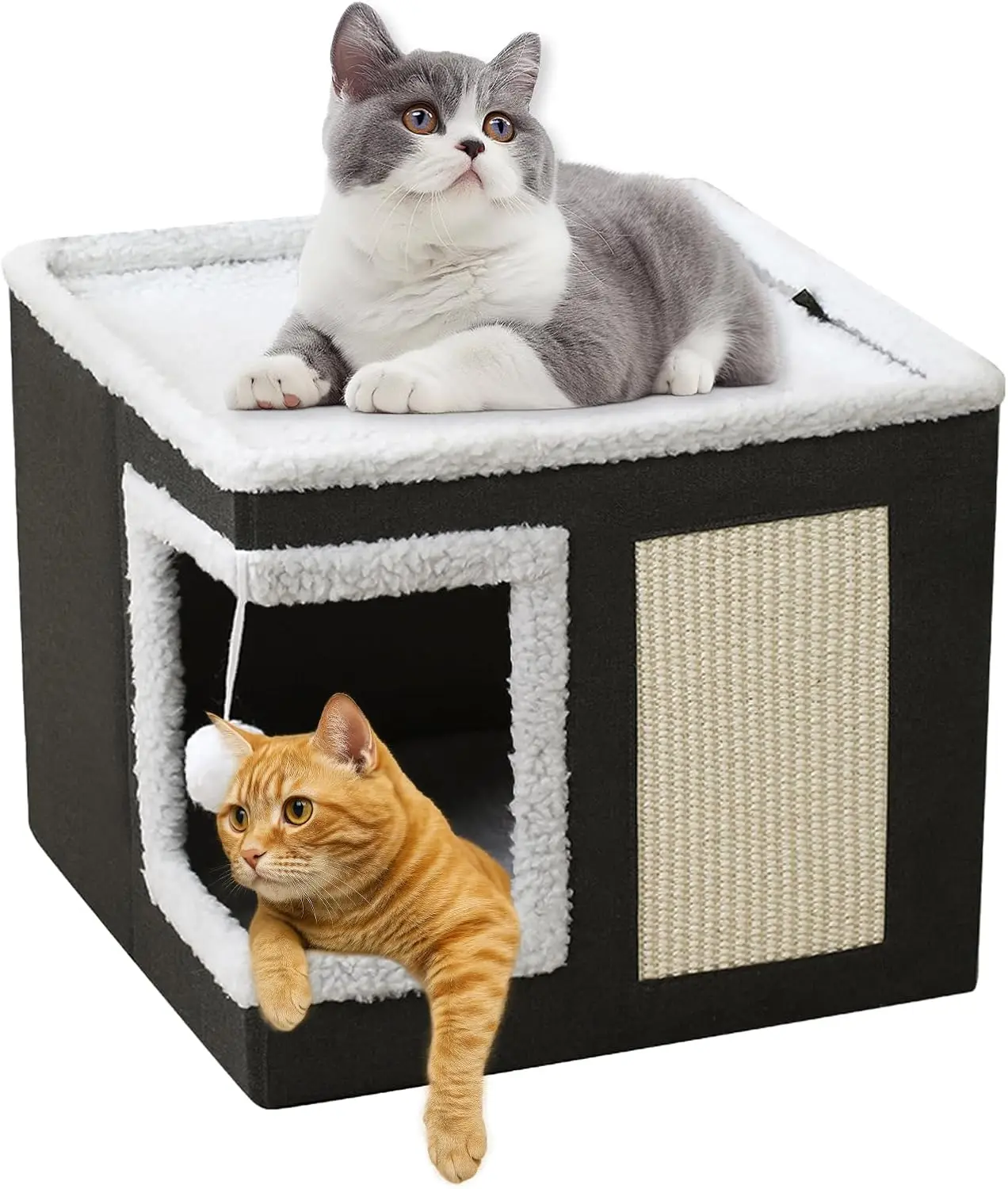 سرير قطط قابل للطي مع لوح نفق للخدش من السيزال، منزل للحيوانات الأليفة للاستخدام الداخلي والخارجي مع وسادة قابلة للإزالة