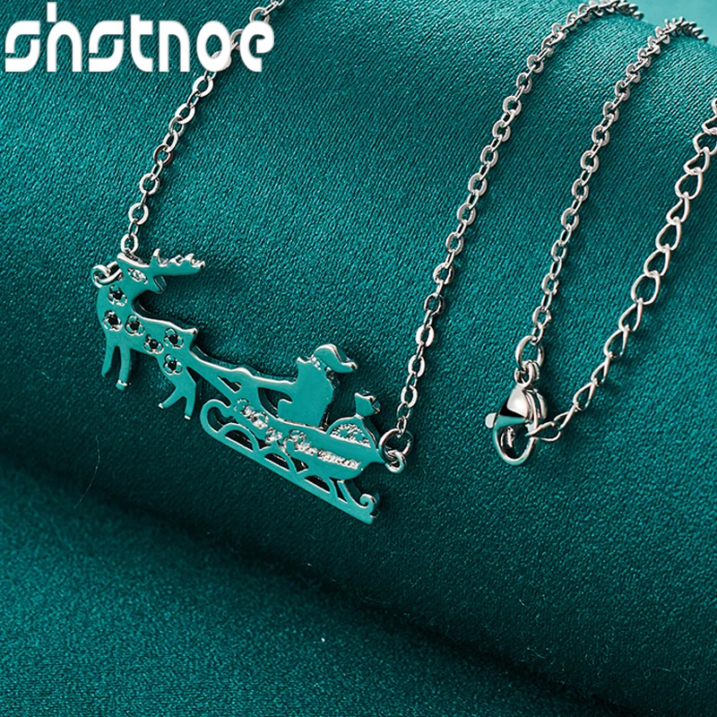 

SHSTONE 925 Sterling Silver Santa Claus Deer Pendant Necklaces For Woman 40-75cm Chain Girl Wedding Party Christmas Gift Jewelry