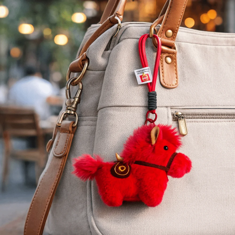 Creative Red Scarf Pony Pendant Yuanbao Cute Stuffed Animal Keyring Soft Good Luck Cartoon Steed Festive Decor