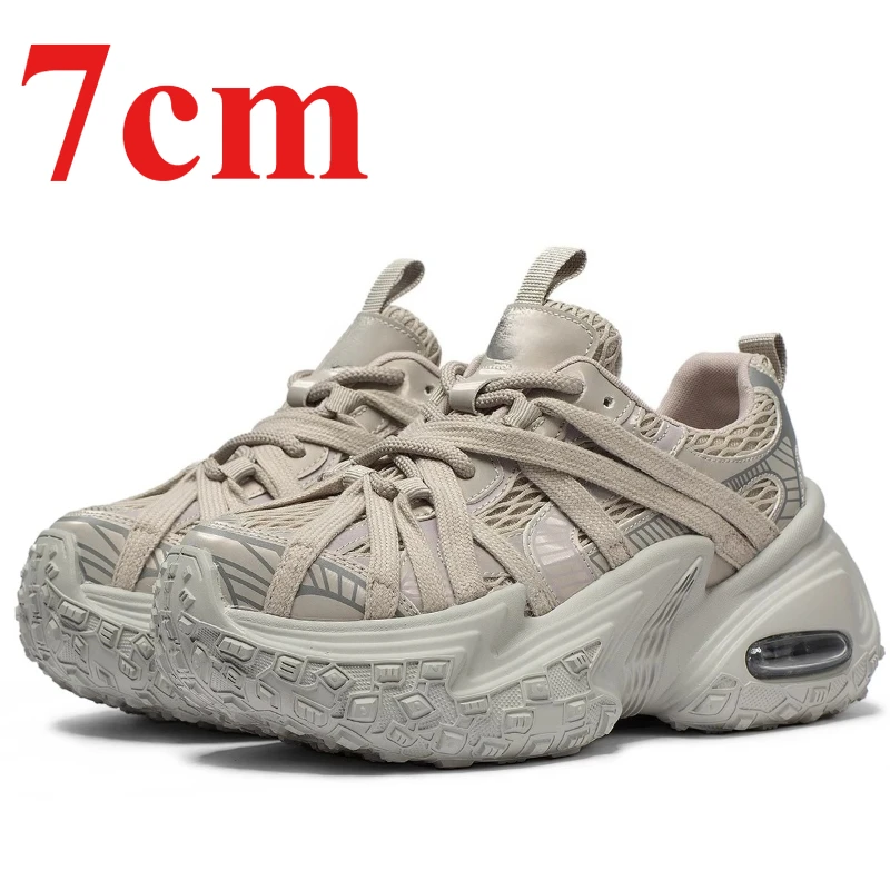 

Outdoor Fashionable Thick Soled Daddy Shoes Women's 7cm Platform Height Increasing Shoes Breathable Splicing Sports Casual Shoes