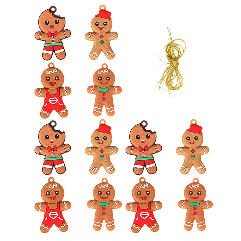 

12Pcs Christmas Tree Decorations Gingerbread Man Hanging Ornament Xmas Party Decoration Hanging Decors Holiday Home Decor