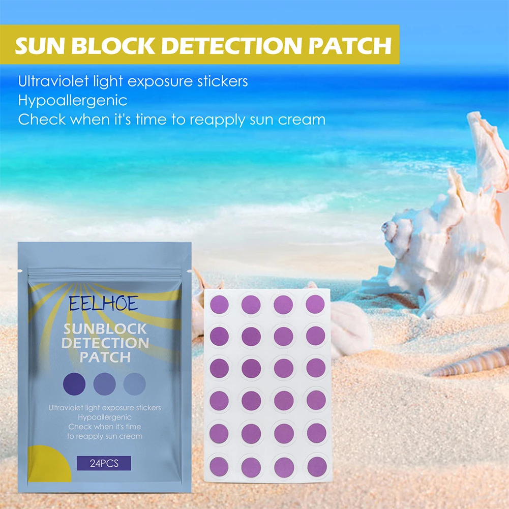 24PCS Round Shaped Sunblock Patches Stickers UV Detecting Sun Patch Sunburn Alert Patches for Beaches Parks Picnic and Hiking