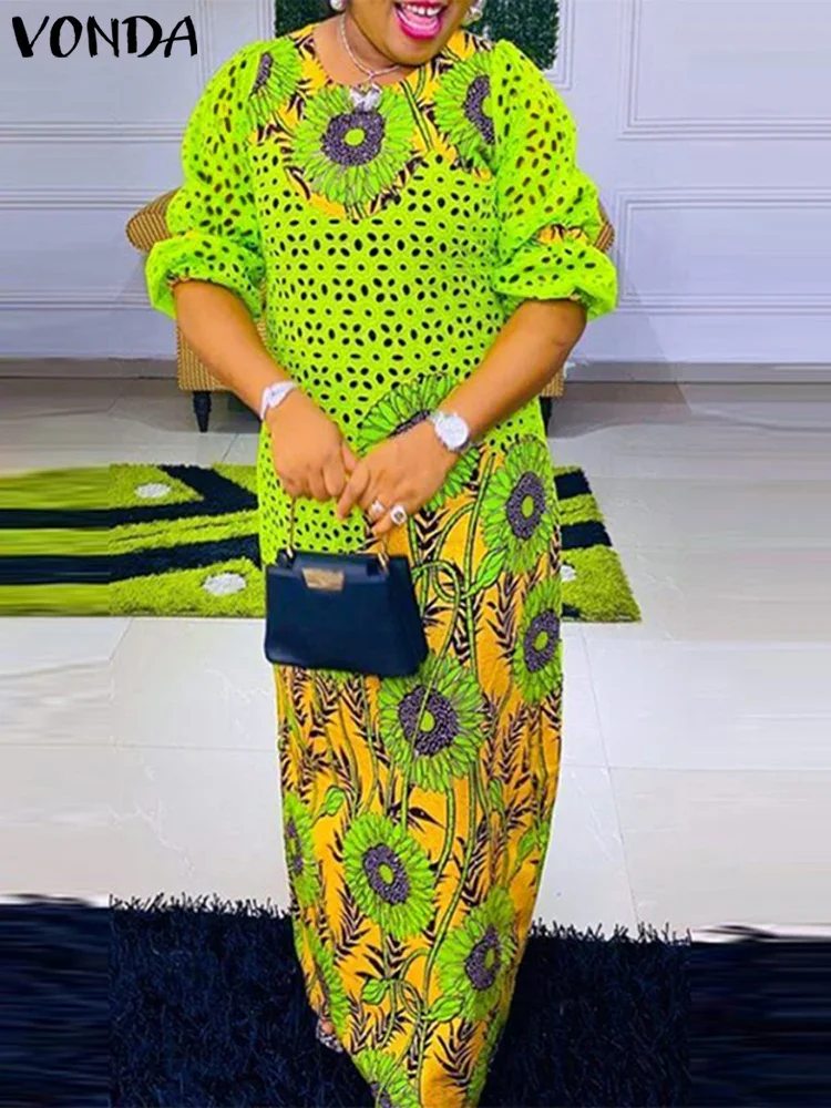 

Plus Size VONDA Women Dresses 2025 Printed Autumn Long Ruffle Sleeve Oversize Maxi Sundress Robe O-neck Casual Bohemian Vestidos