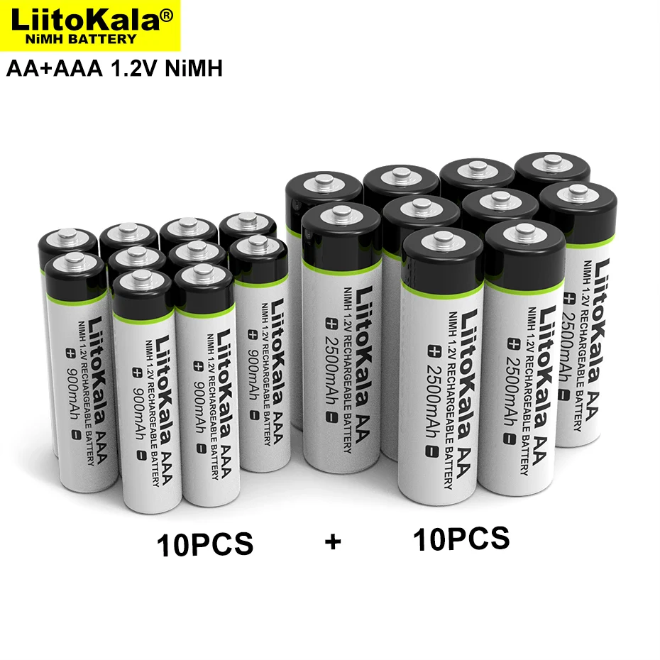 

Liitokala 1,2 V AA 2500mAh * 10PCS AAA 900mAh * 10PCS Ni-MH перезаряжаемая батарея для термопистолета пульт дистанционного управления Мышь игрушка