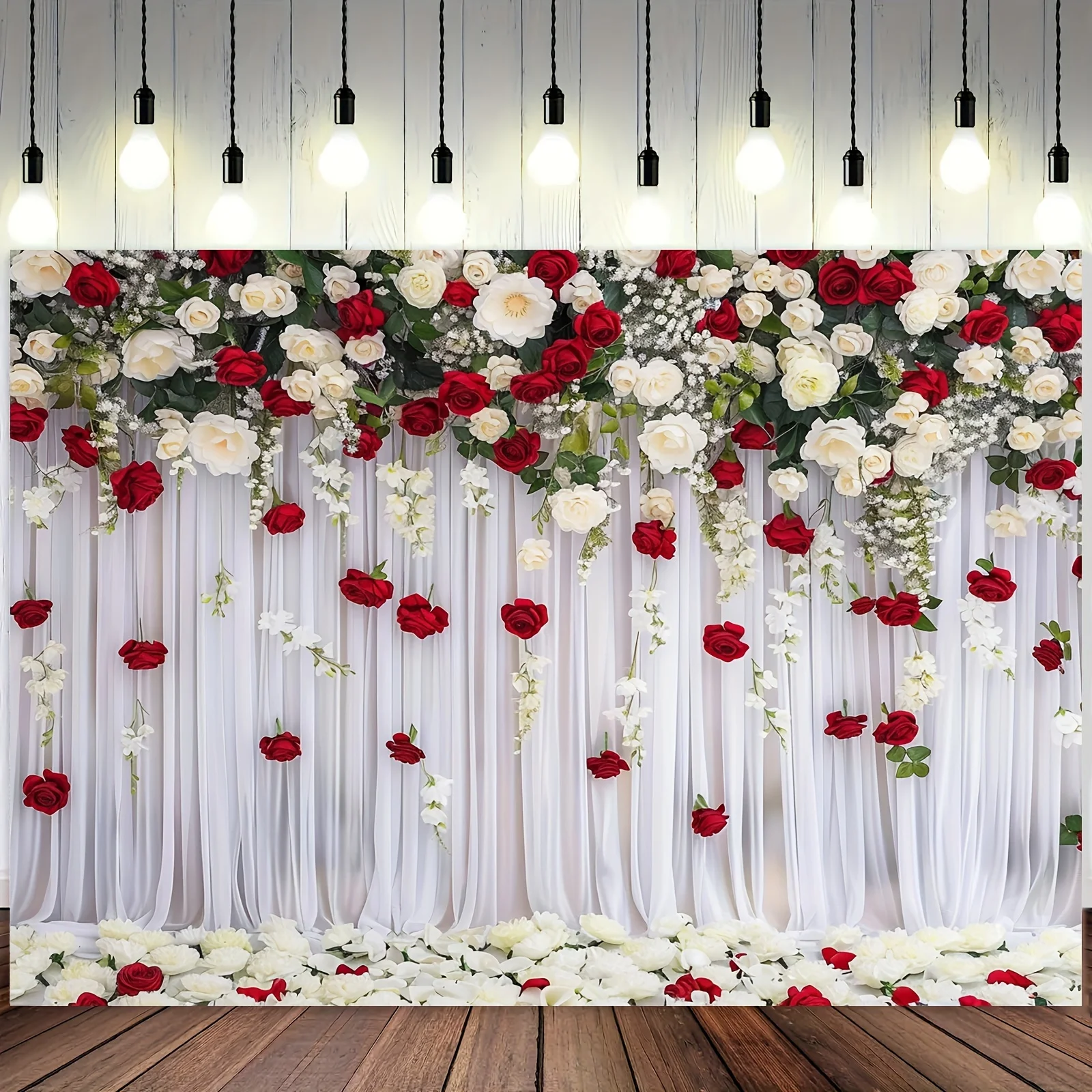 Elegant floral background, red and white rose design, suitable for weddings, wedding showers, birthdays, outdoor party banners