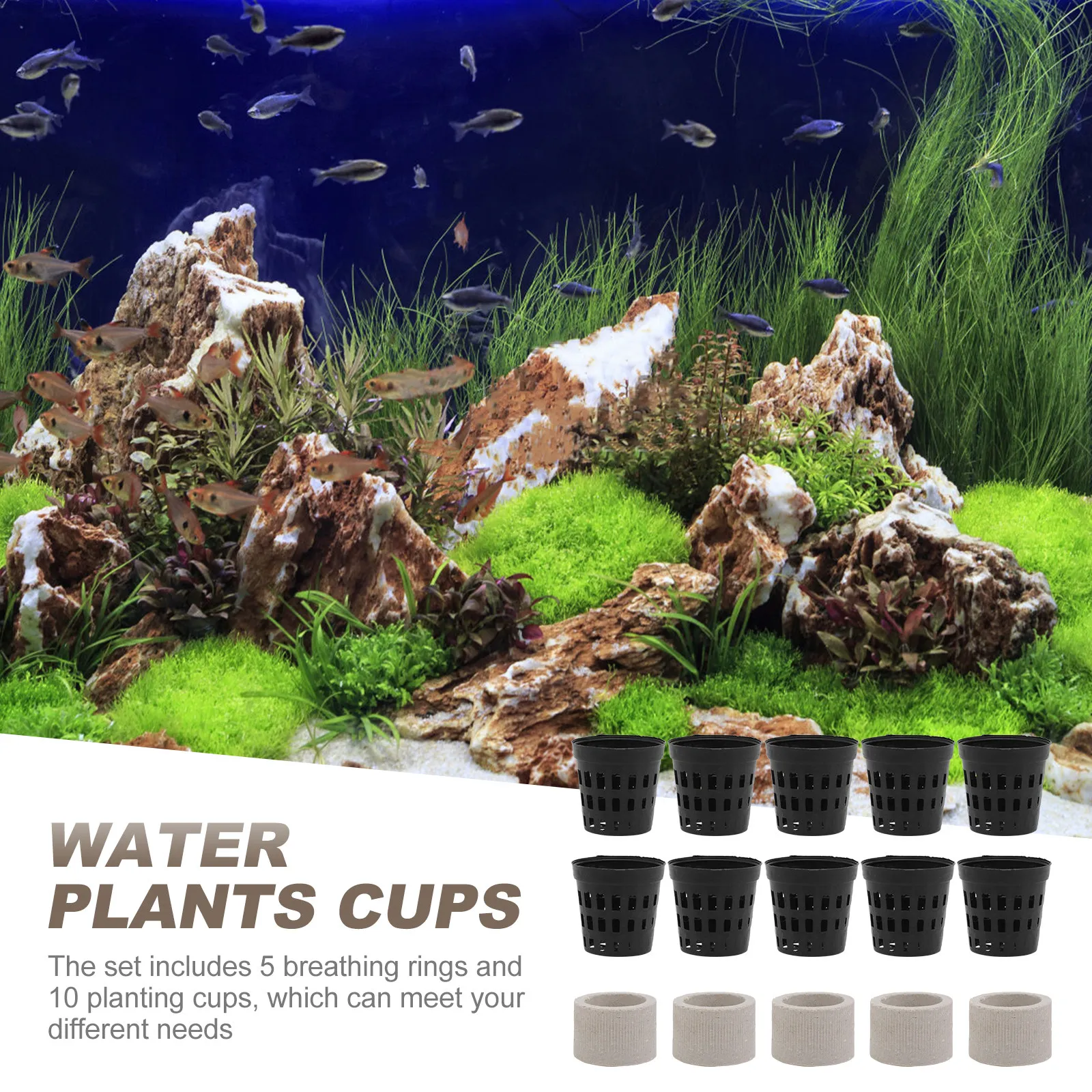 15Pcs Water Grass Fixed Ring Kit for Small Aquarium Fish Tank Includes 5 Breathing Rings 10 Planting Cups No Sand Required Water