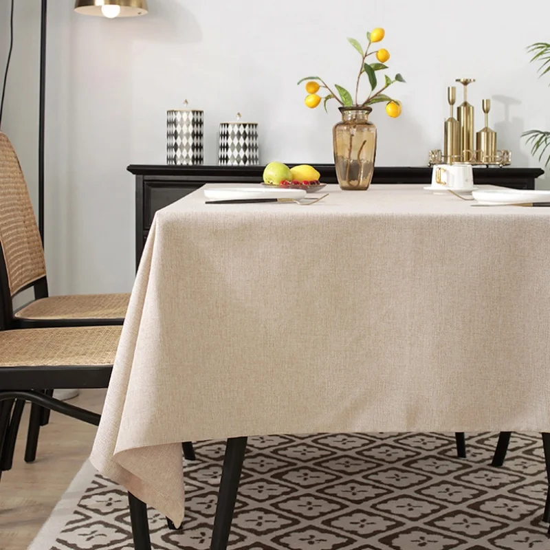Rectangular Tablecloth Cotton And Linen Tablecloth Waterproof Oil-Proof Solid Color Cover Towel Home Dining Table Decoration
