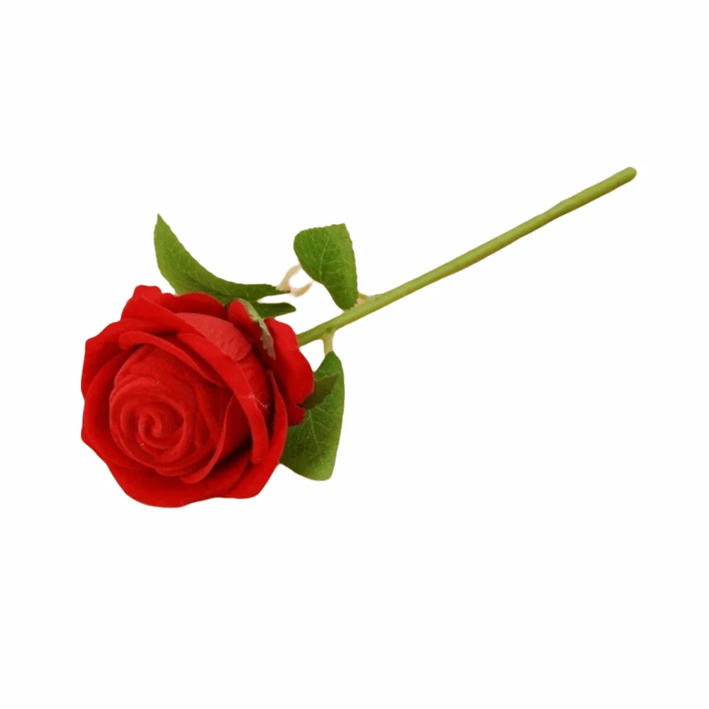 Caja de Regalo Creativa para Anillos de Boda, Exhibidor de Joyas y Pendientes Realista, Caja de Anillos de Terciopelo Rojo con Forma de Rosa de Tallo Largo