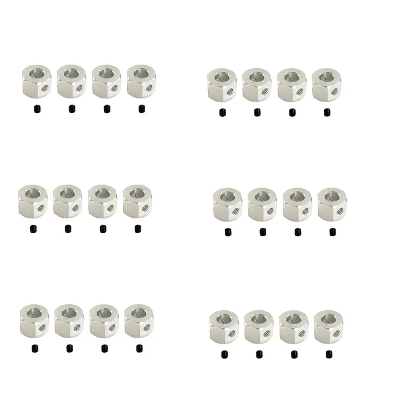 ABUM-24PCS 5Mm To 12Mm Metal Combiner Wheel Hub Hex Adapter For WPL D12 C14 C24 B14 B16 MN D90 D91,Silver