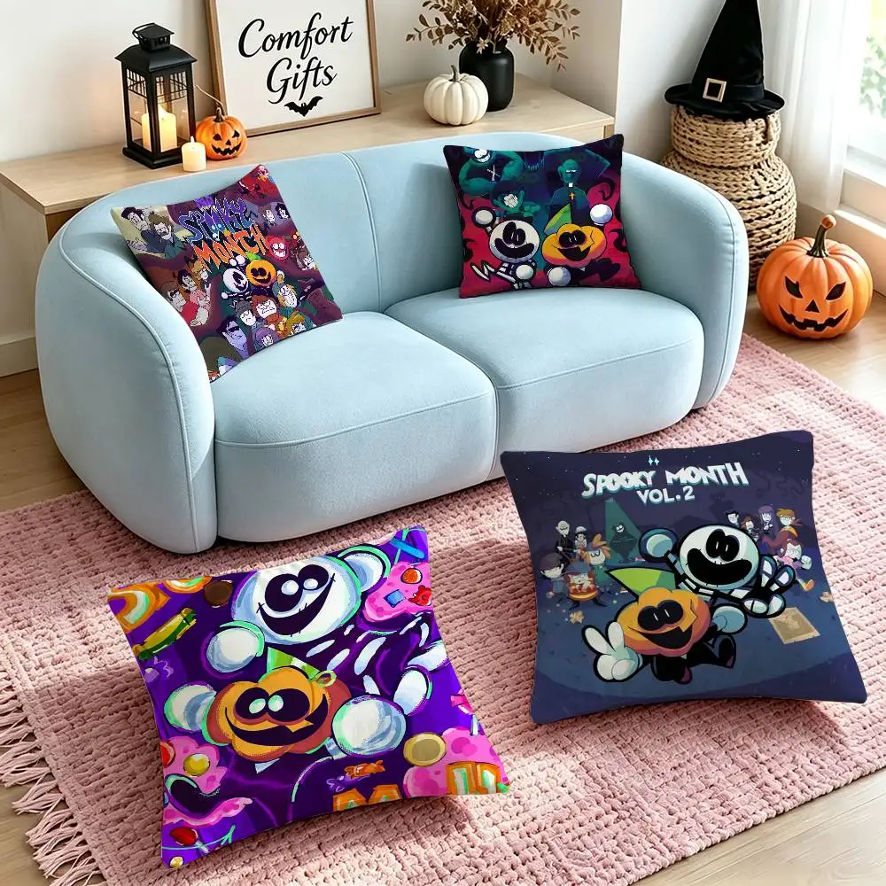 S-Spooky Month Anime  Square Double-Sided printed Pillow Case Bedroom Bedside Pillow Sofa Cushion Cover