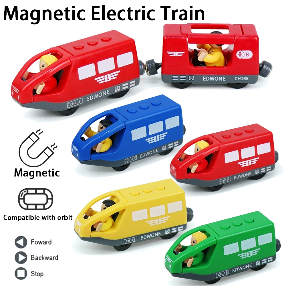 

Magnetic Electric Train With Carriages and Doll Car Locomotive Compatible Wooden Track Slot Diecast Railway Electric Train Toy