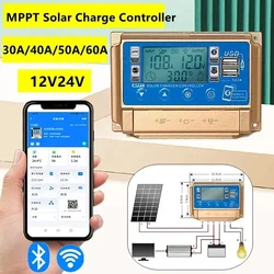 12V/24V 30A/40A/50A/60A High Definition LCD Large Digital Display Bluetooth Solar Charge Controller MPPT Controller Solar Panel