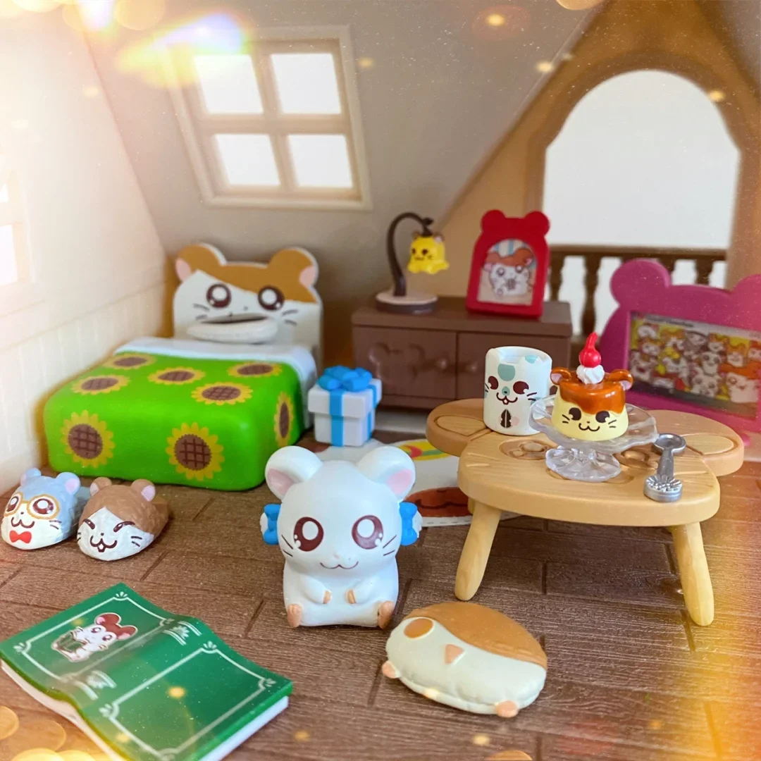 Re-Ment Genuine Hamtaro Room Anime Miniature Model cute mini Bedroom furniture hamster Figure Toys Kids Gift Collection Ornament