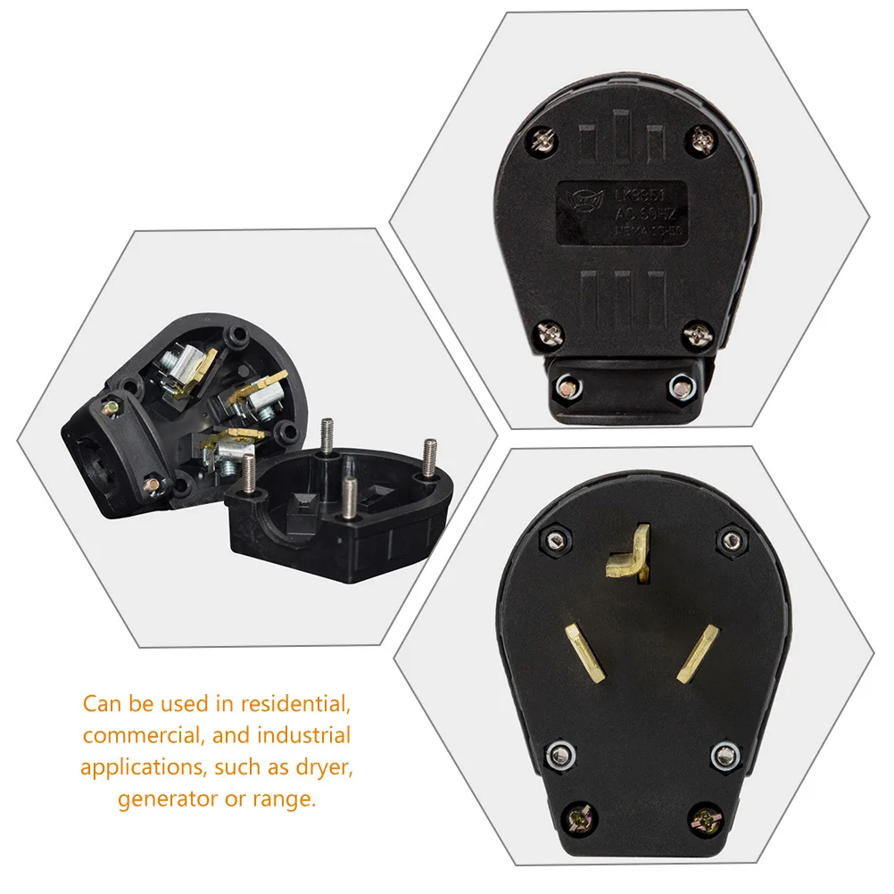

10-50P 50Amp Dryer Plug 3 Prong Male Replacement Angle Electrical Plug for Stove Generator Industrial Grade Heavy Duty 125V 250V