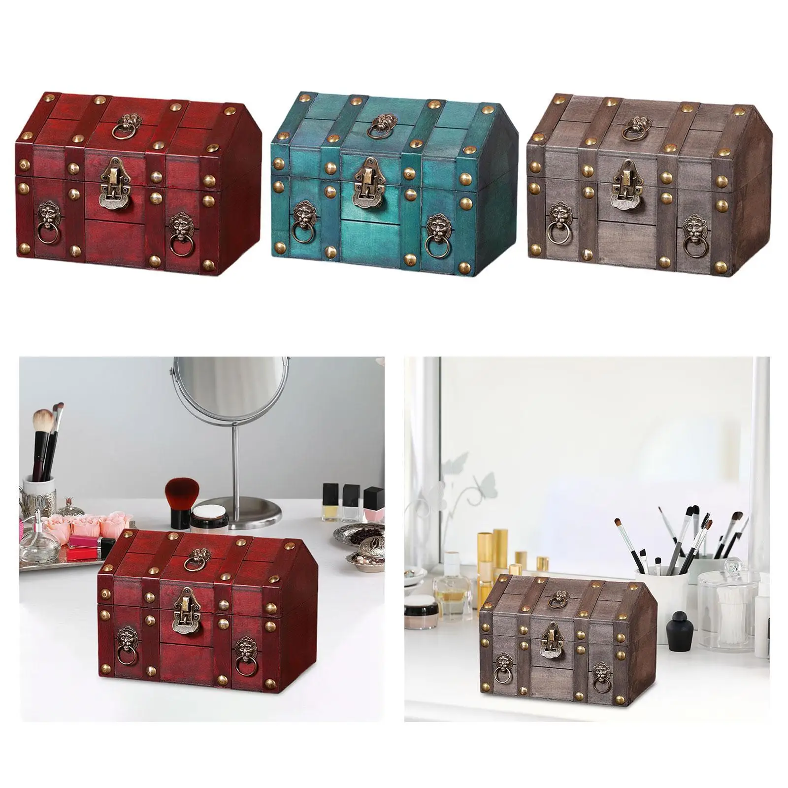 Treasure Chest Chest Wooden with Shape Lockable Jewelry Organizer Box Unique