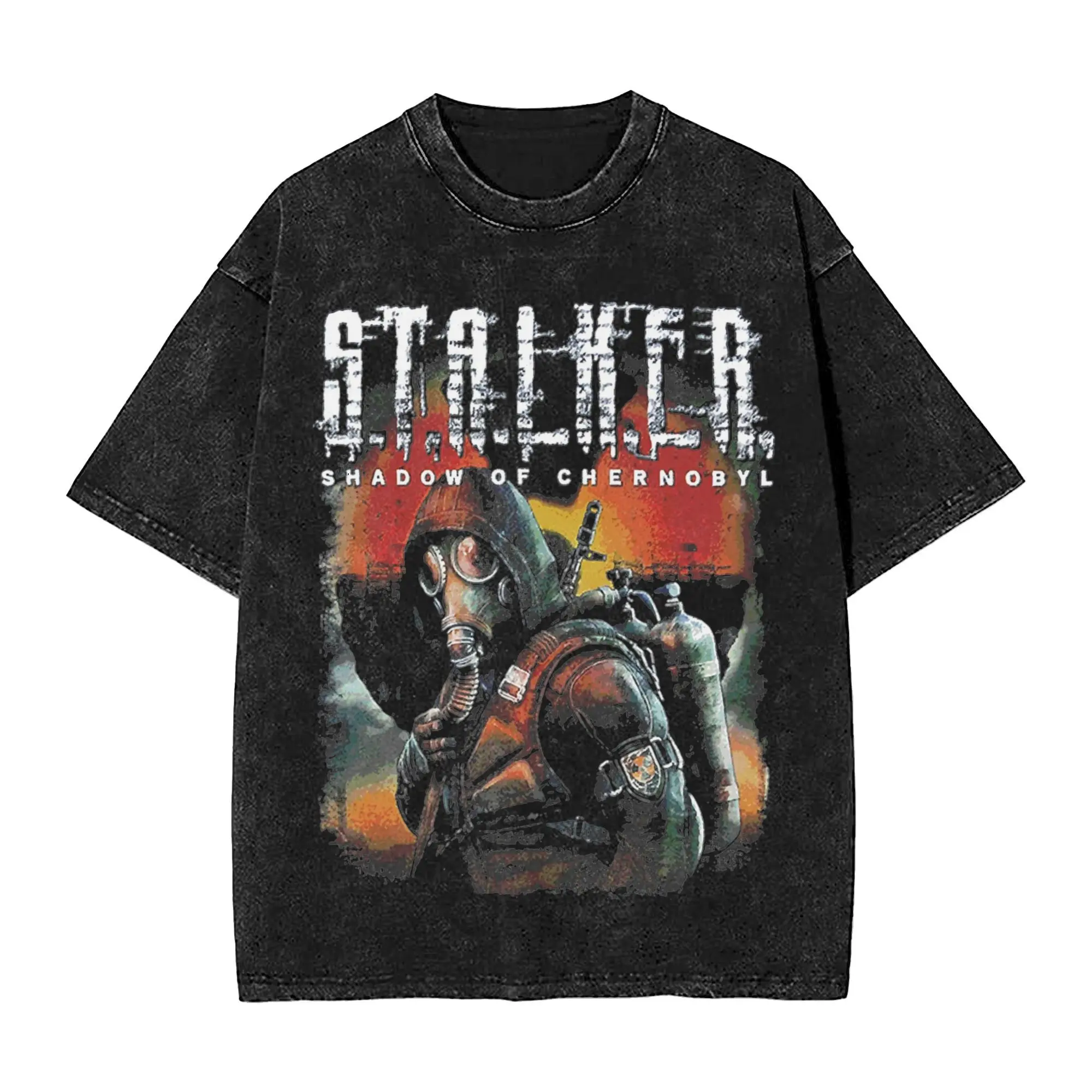 

Harajuku Washed Shirts Stalker Chernobyl game Outfit Vintage T Shirt Harajuku Streetwear Short Sleeve Summer Tops Tees