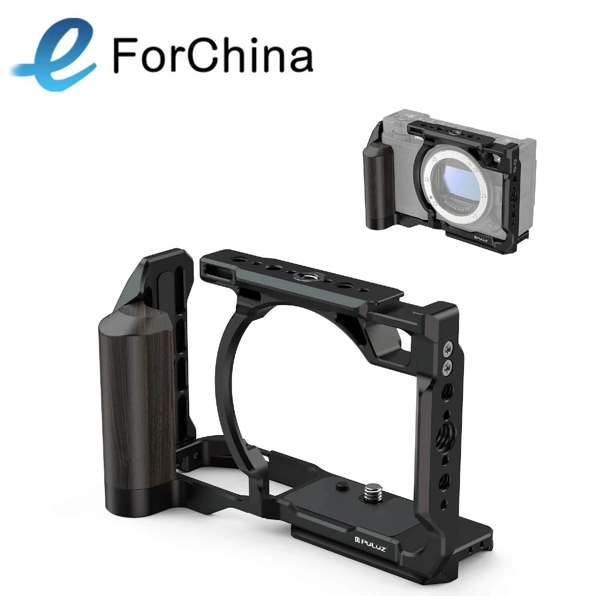 For Nikon ZR PULUZ Wood Handle Metal Camera Cage Expansion Frame