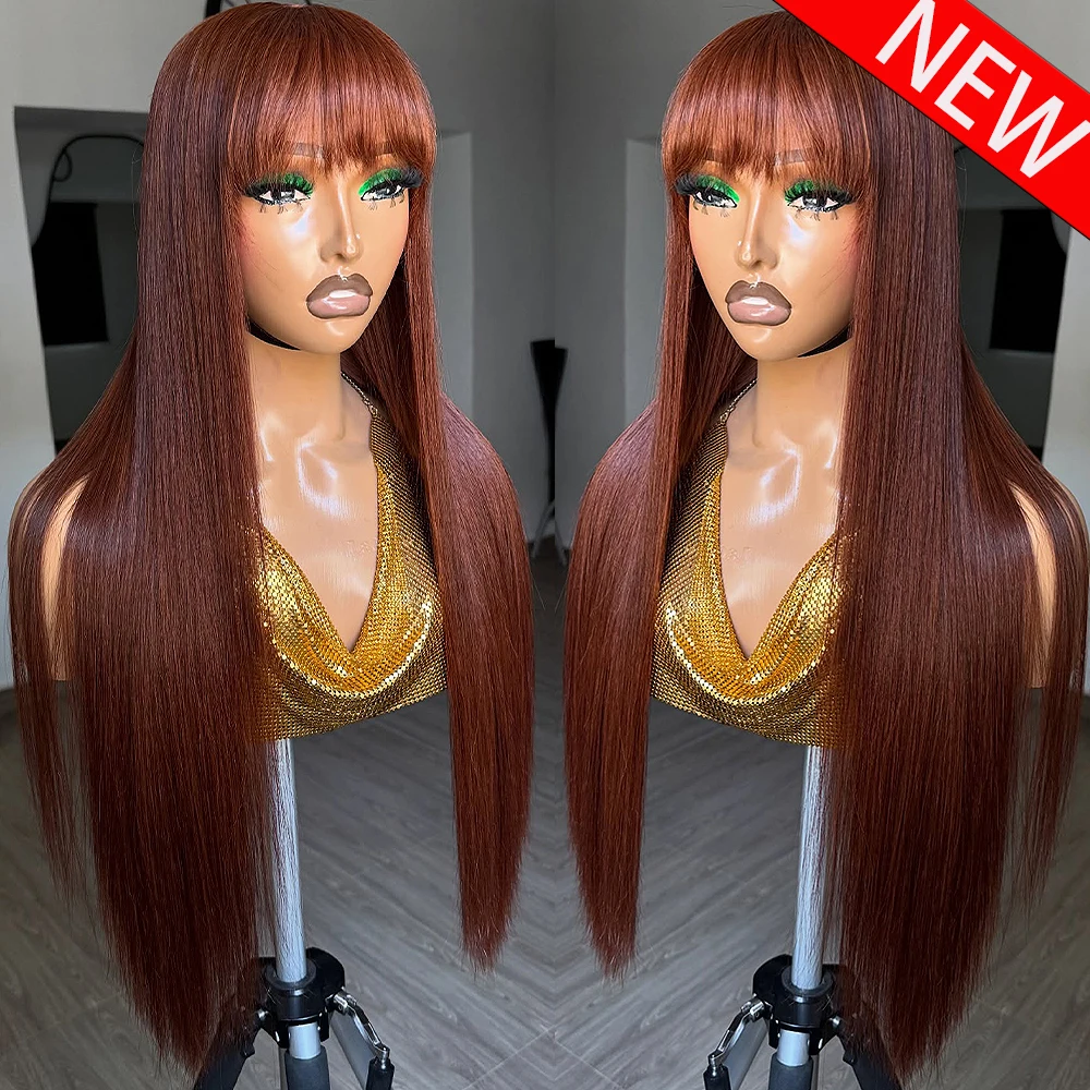 

400 Density Reddish Brown Bone Straight Lace Front Human Hair Wig Brazilian 13x6/360 HD Transparent Lace Frontal Wigs For Women
