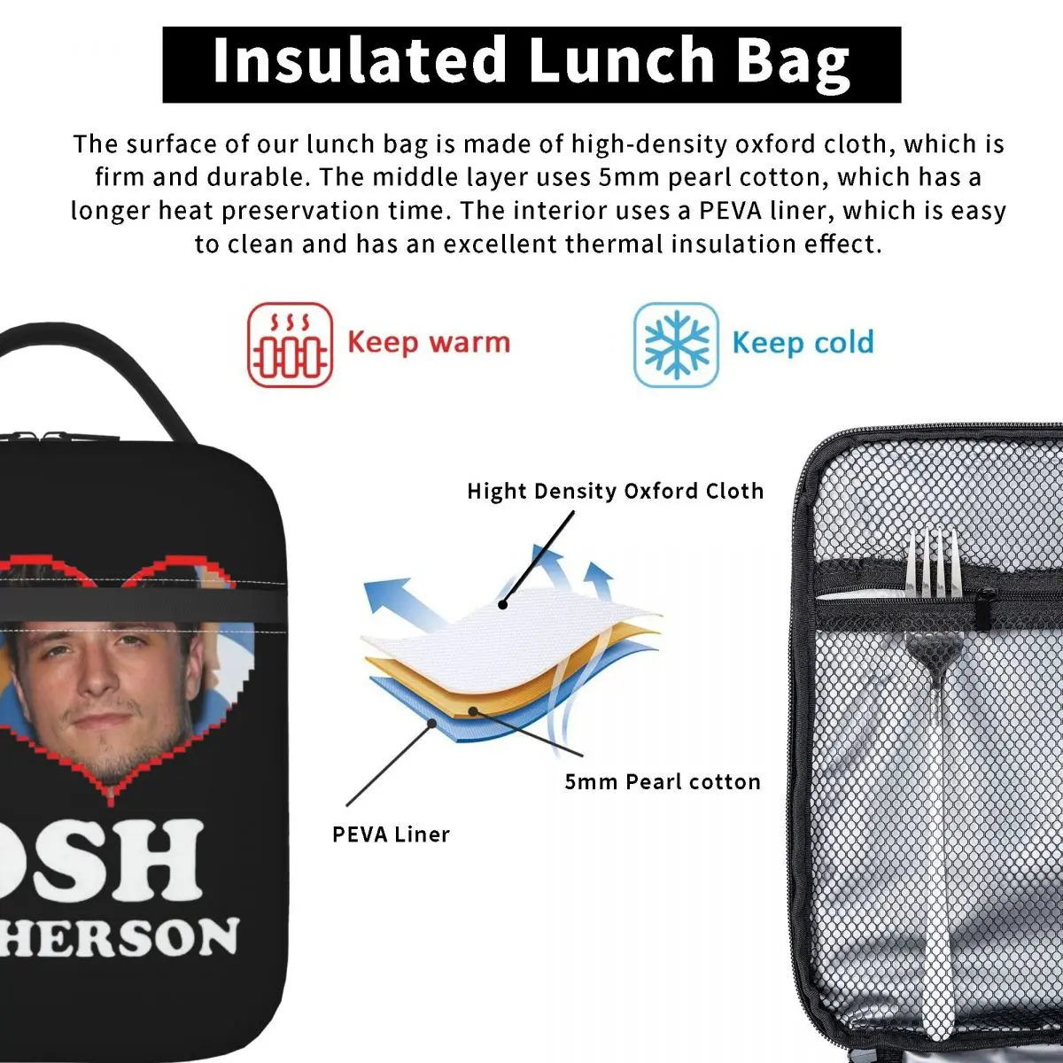 Lunch Box Josh Hutcherson Actor Product Lunch Container INS Trendy Cooler Thermal Bento Box For Travel