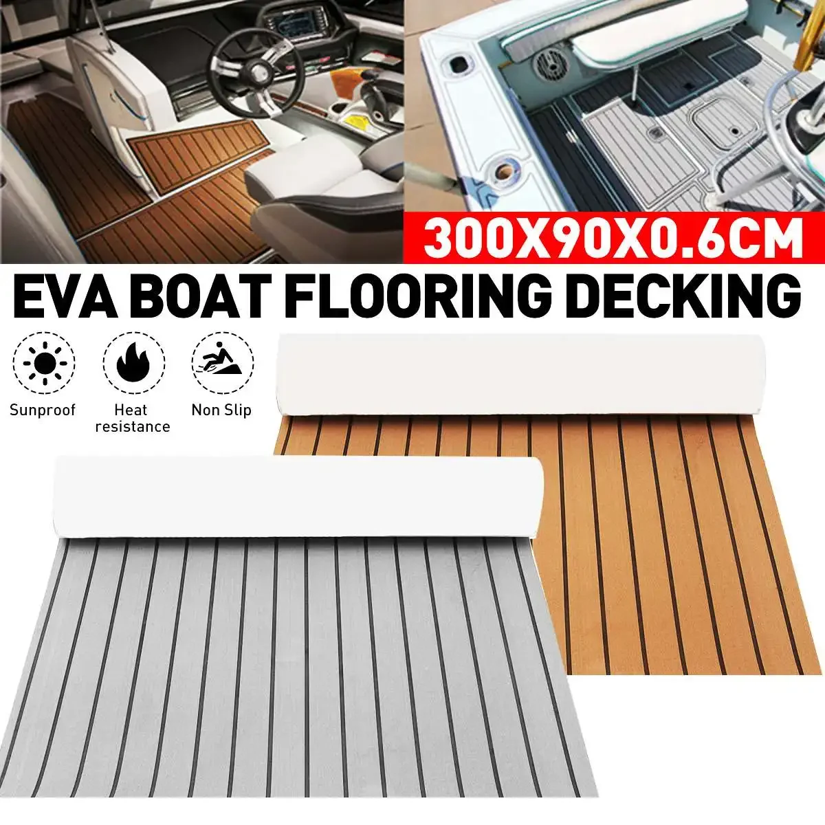 

Self-Adhesive Foam Teak Decking EVA Foam Boat Flooring Faux Teak Decking Sheet Accessories Marine Boat Deck Mat 3000x900x6mm