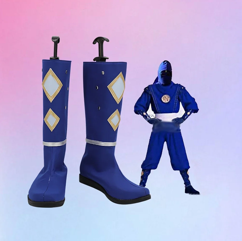 Ninja Sentai Kakuranger Ninja Blue Cosplay Boots Customized Leather Shoes For Unisex