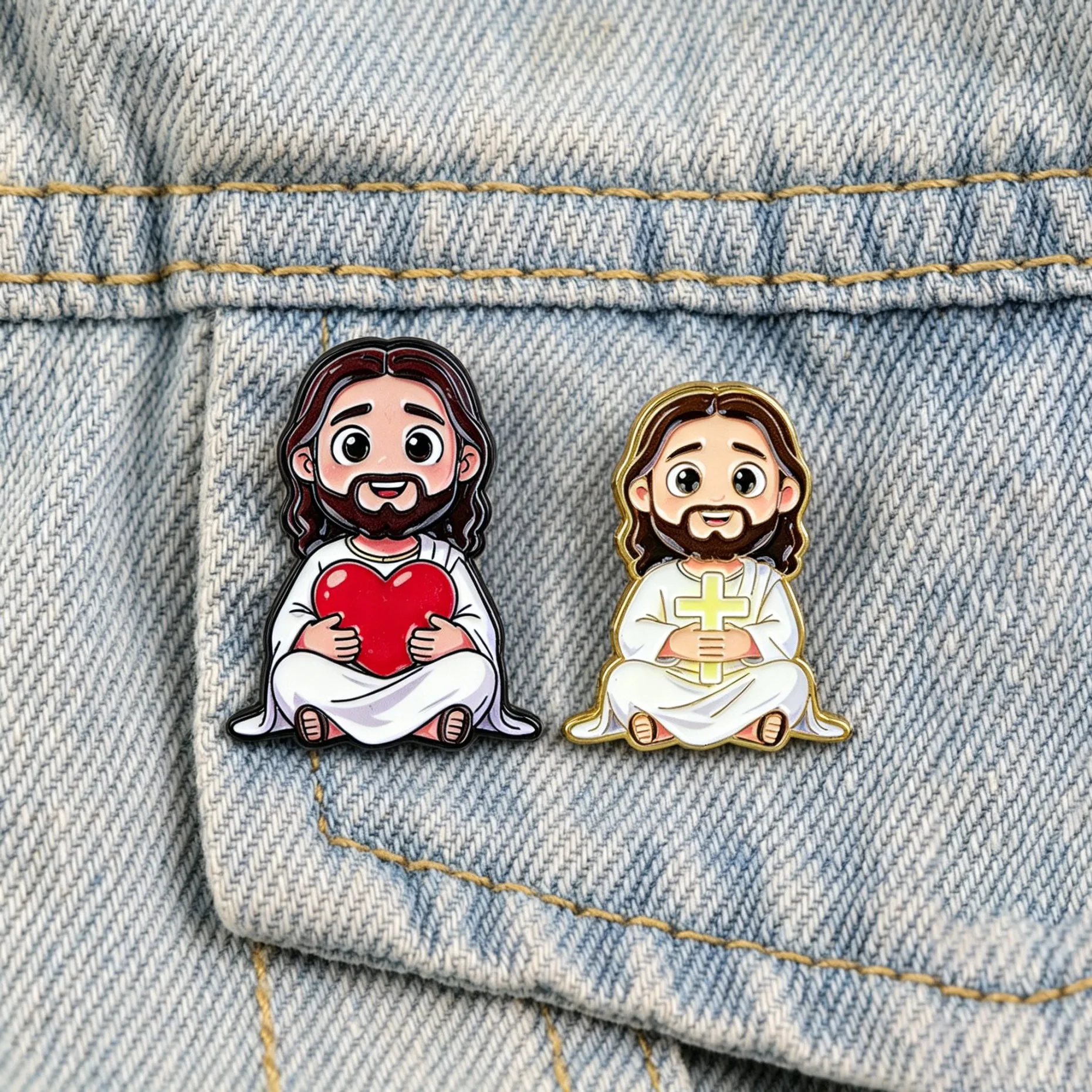 Broches en émail Jésus mignonnes, croix chrétienne et cœur, badges de revers pour sacs à dos, vestes, cadeaux religieux, décoration de vêtements
