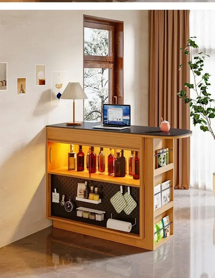Small apartment bar cabinet Solid wood island rock slab partition   Multi-layer Japanese light luxury dining side cabinet