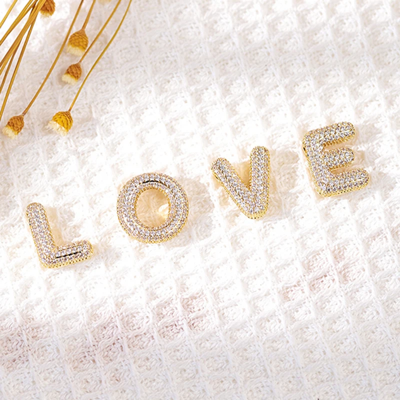 Fashion Gold Color Bubble Letter Pendant Necklace Shiny Zircon Initial Necklaces For Women Girls Birthday Party Gift Jewelry image 5