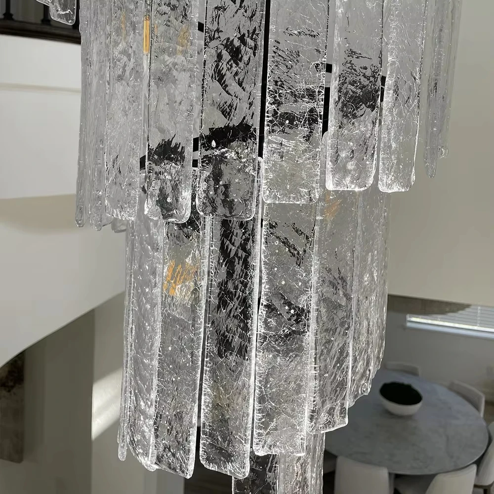 

Modern Glass Staircase Chandelier Led Black Indoor Lighting Creative Design Home Decor Lamp Luxury Large Lobby Round Lustre