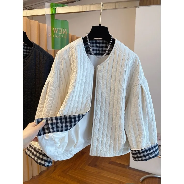 

High-End Cotton Jacket Women's Winter Lightweight Warm Cotton Coat Top Casual Elegant Color Short Outerwear