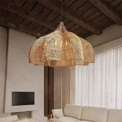 Petals Wicker Pendant Light Handmade Rattan Umbrella Light for Dining Room Restaurant Lamp Teahouse Bedroom Farmhouse Light