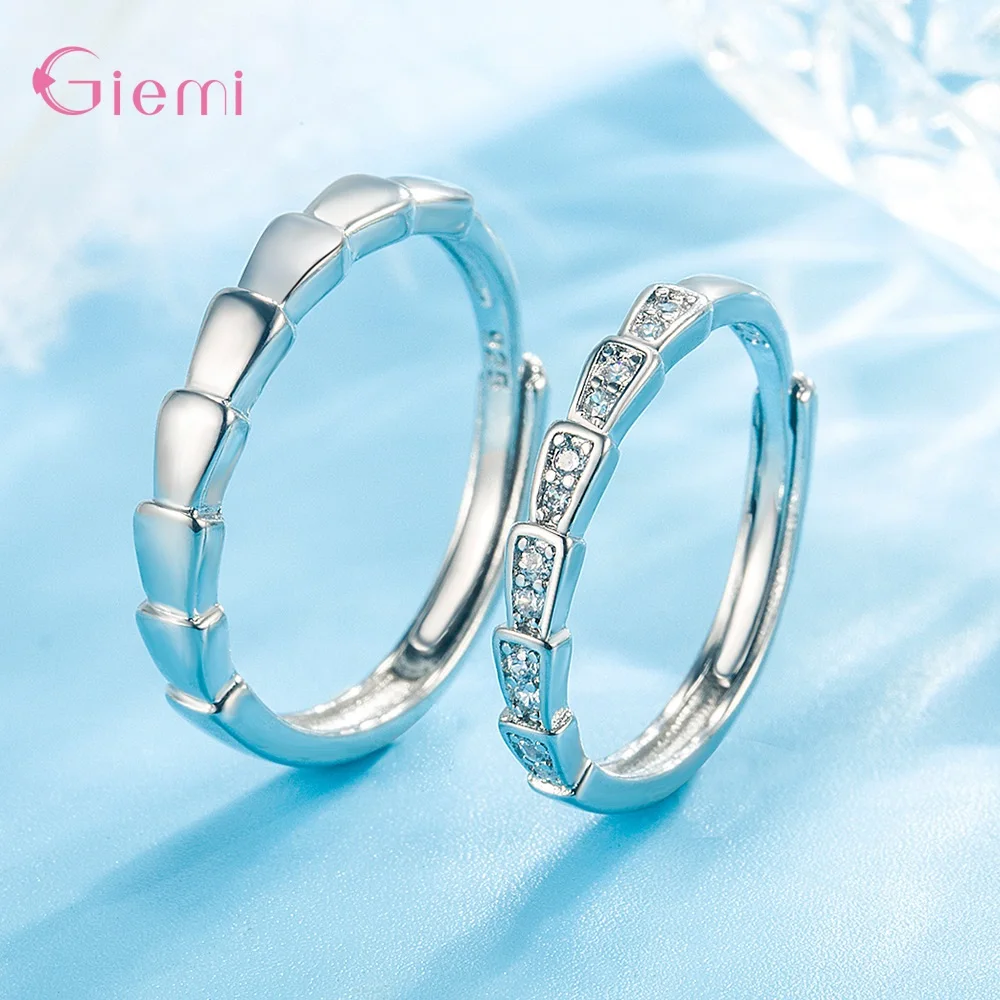 925 Sterling Silver Jewelry Promise Rings for Couple Lover Male Female Clear Cubic Zircon Wedding Engagement Resizable Size