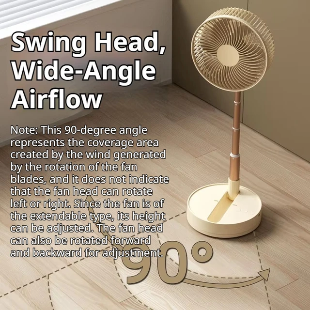 Ventilador portátil dobrável com entrada USB, 8 polegadas, 4 velocidades e temporizador, mini ventilador de chão com bateria para quarto, uso interior ou exterior, ventilador de mesa.