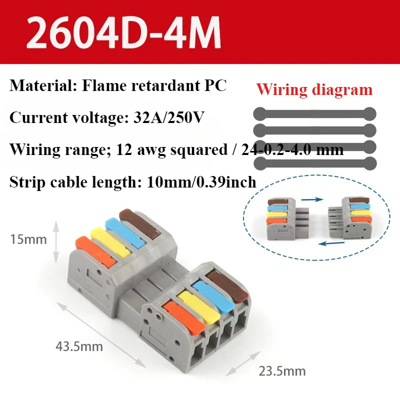 Wire Connectors 2604DT 2608T Docking Cable Conectors Fast Universal Wiring Compact Conductors Push-in Terminal Block LED SPL-223 image 5